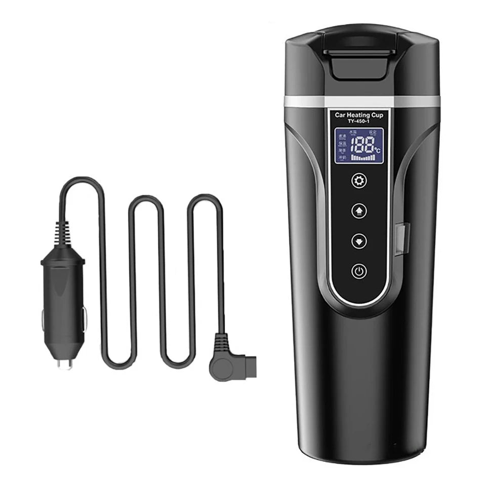 Portable Electric Kettle 12v/24v Smart Car Heating Cup Touch Screen Thermal Mug 450ml Car Heating Mug Temperature Adjustable